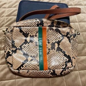 Clare V Snakeskin Crossbody Bag with Orange and Green Stripe